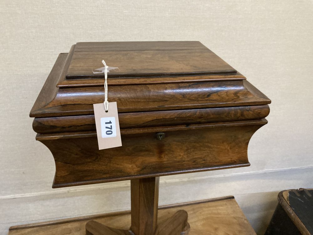 An early Victorian rosewood teapoy, width 40cm depth 33cm height 75cm